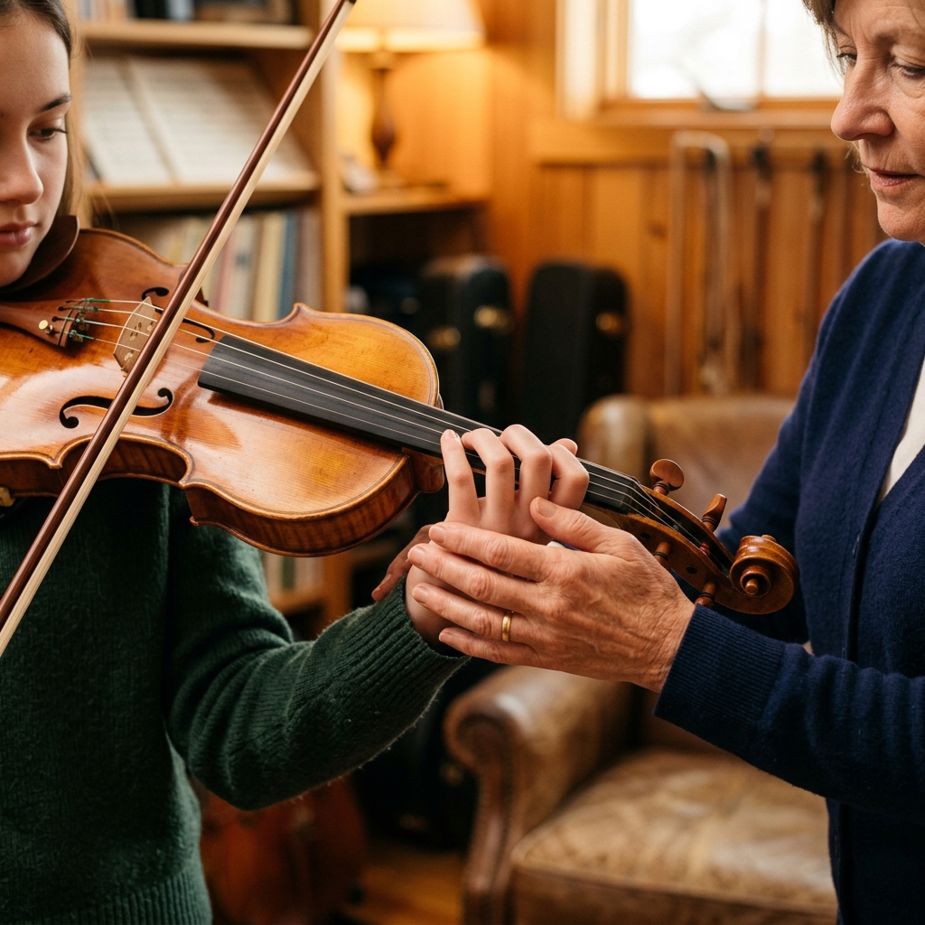 Estudiante tocando violín